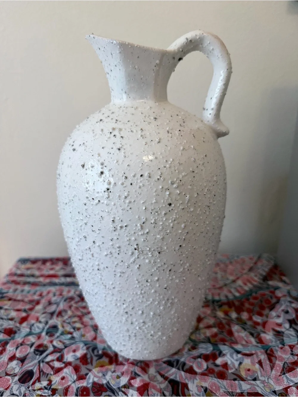 White Textured Ceramic Jug Vase Organic Modern Decor